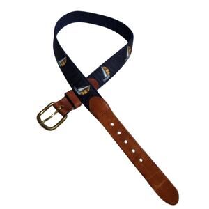 Leather‎ Man LTD Belt Essex CT USA Canvas Leather Sailboats Fishing Men’s 28